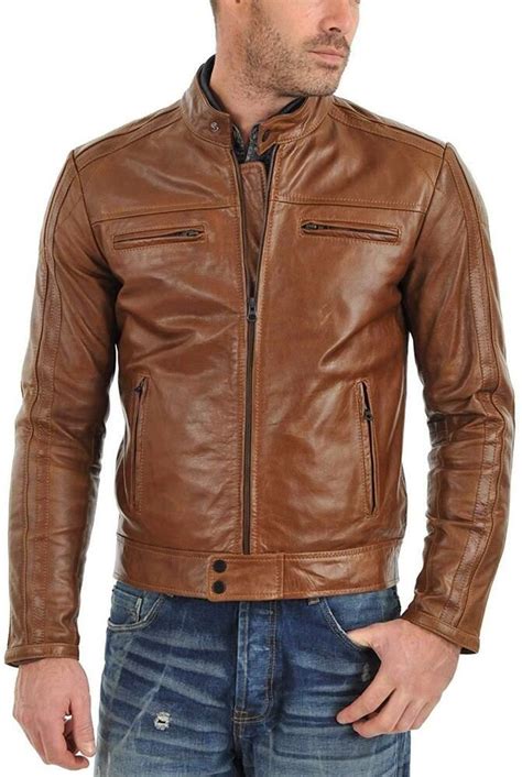 Mens Genuine Lambskin Real Leather Jacket Motorcycle Biker Stylish