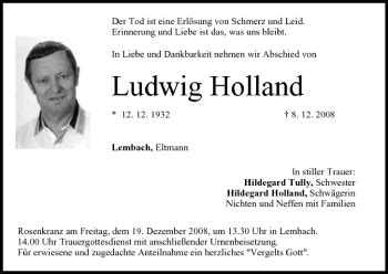 Ludwig Holland Traueranzeige Trauer Infranken De