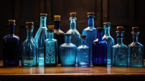 Premium Ai Image Antique Blue Bottles Collection With Rare And Collectable Blue Glass Bottles