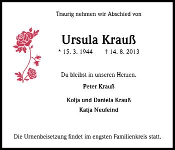 Traueranzeigen von Ursula Krauß WirTrauern