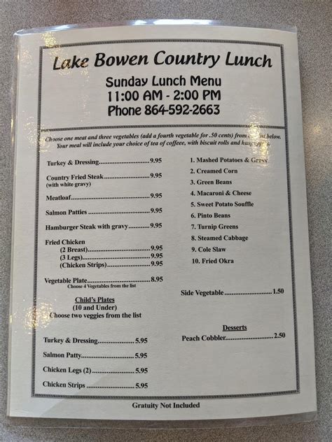 Menu At Lake Bowen Fish Camp Restaurant Usa