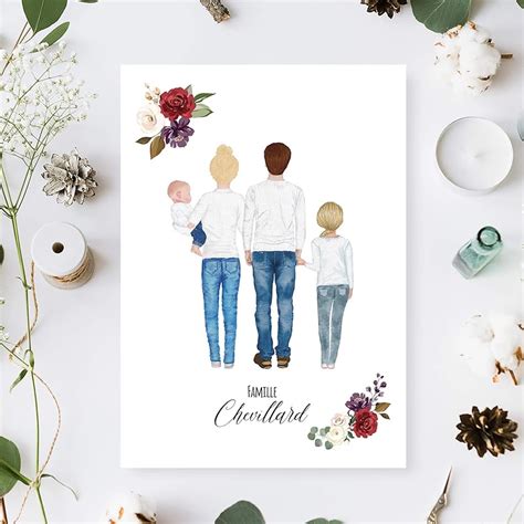 Affiche portrait de famille personnalisé thème fleurs Amazon fr Handmade