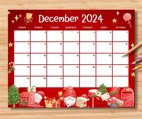 Editable December Calendar Cheerful Christmas With Mail Gnomes