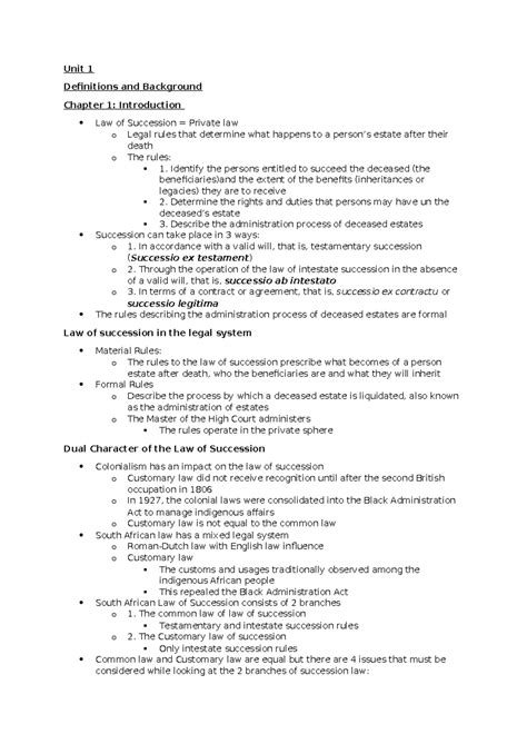 Unit Law Of Succession Unit Definitions And Background Chapter