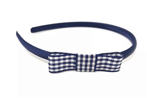 Navy Blue Gingham Bow Headband Cazaar