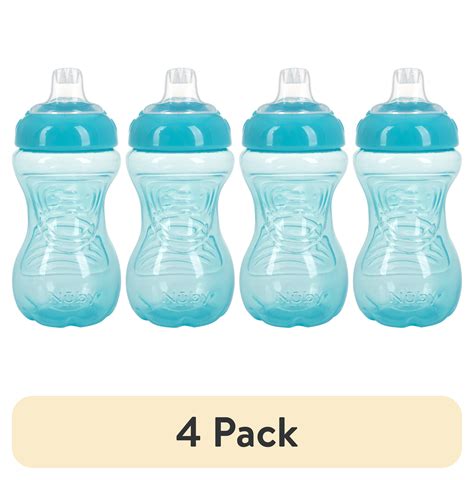 4 Pack Nuby No Spill Easy Grip Aqua Blue Soft Spout Sippy Cup 10 Fl