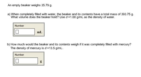 Solved An Empty Beaker Weighs G A When Completely Chegg