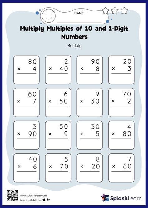 Multiply Multiples Of 10 And 1 Digit Numbers Vertical Worksheets