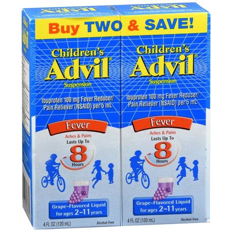 Advil Children’s Fever Ibuprofen Liquid Suspension Grape Flavored – 8 ...