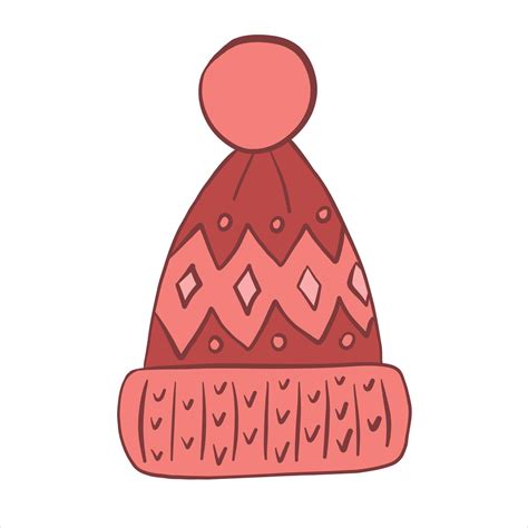 Color Vector Illustration Warm Knitted Winter Hat With Patterns Lapel And Pompom 13979837