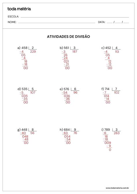 Contas De Dividir Com Respostas - Conta de dividir: como fazer passo a passo (com folhas para imprimir ...