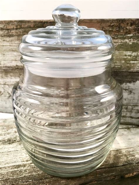 Bee Hive Bee Skep Glass Jar Clear Ribbed Jar With Lid Glass Canister Storage Jar For