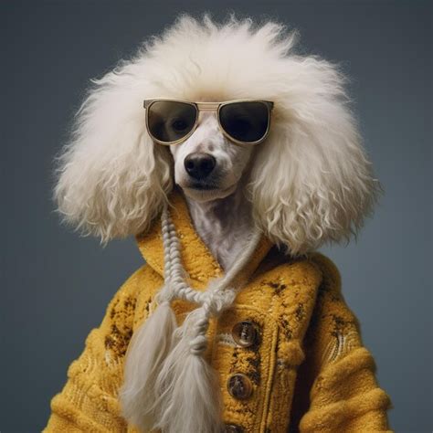 Premium Ai Image A Dog Wearing A Yellow Sweater And Sunglasses Is