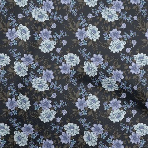 OneOone Silk Tabby Medium Blue Fabric Floral Retro Diy Clothing