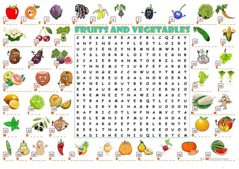 Fruits And Vegetables Wordearch English Esl Worksheets For Distance