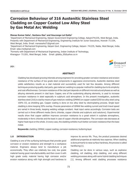 Pdf Corrosion Behaviour Of 316 Austenitic Stainless Steel Cladding On