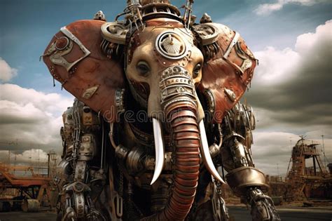 Retro Futuristic Steampunk Elephant Steam Generate Ai Stock