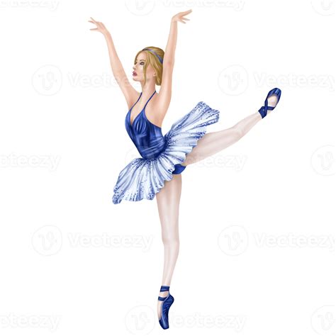 Dancing Prima Ballerina In Elegant Blue Tutu And Pointe Shoes A Girl In A Flexible Pose On Her