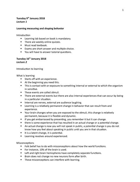 Learning Measuring And Shaping Behaviour Term Notes 1 Tuesday 9th