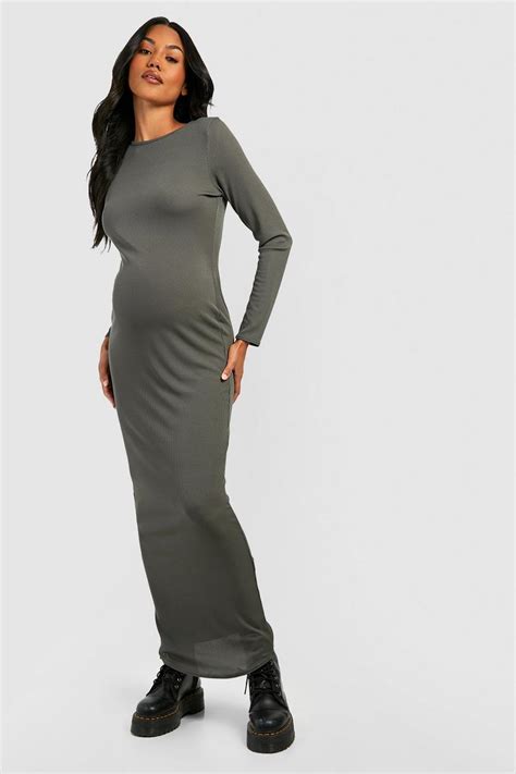 Maternity Contour Rib Long Sleeve Maxi Dress Boohoo