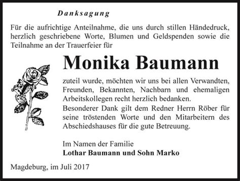 Traueranzeigen Von Monika Baumann Abschied Nehmen De