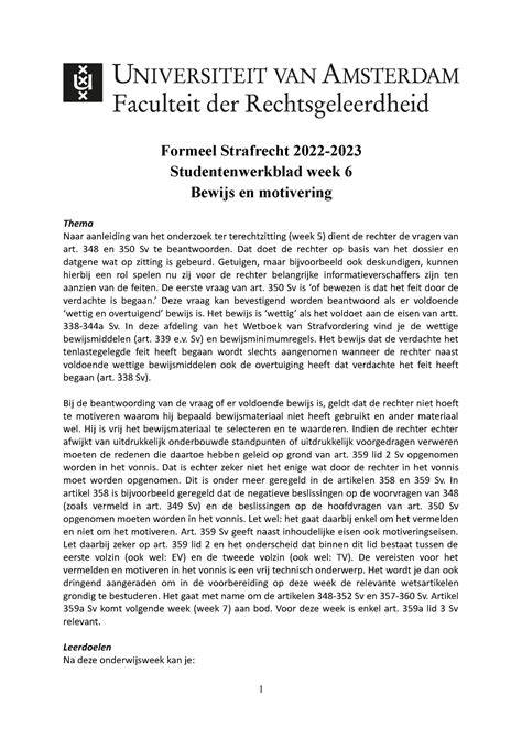 Studentenwerkblad Week Bewijs En Motivering Formeel