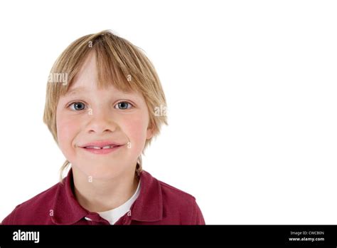 Close Up Portrait Of A Happy School Boy Over White Background Stock