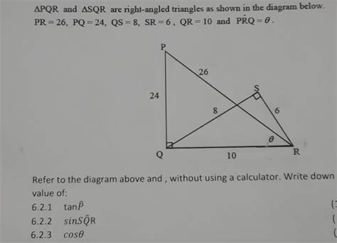 Solved Delta Pqr And Delta Sqr Are Right Angled Triangles As Shown In