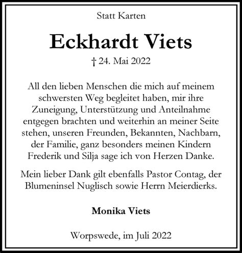 Traueranzeigen Von Eckhardt Viets Trauer Gedenken