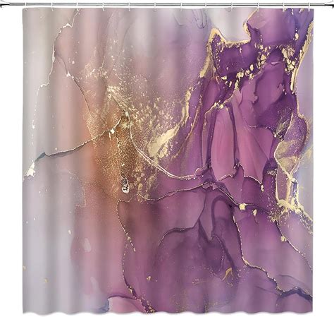 Purple Marble Shower Curtain Lavender Gold Pattern Elegant Texture