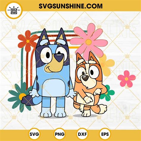 Bluey And Bingo Retro Floral Svg Bluey Heeler Dog Svg Bluey And