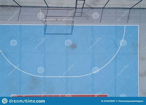 Drone Aerial View Of A Goal Of A Futsal And Handball Field Stock Image