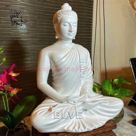 Blve Handcarved Religious Life Size Stone White Marble Buddha Garden