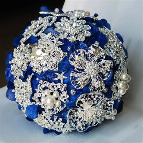 Buquê de buquê de casamento broche azul vermelho buquê de noivas