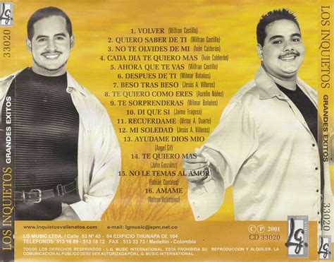 LOS INQUIETOS Grandes Exitos 2001 Caratulas Vallenatas