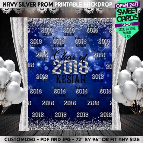 Prom Blue And Silver Printable Backdrop Prom Elegant Etsy