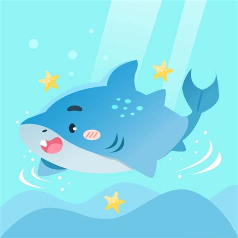 Premium Vector Flat Baby Shark In Cartoon Style