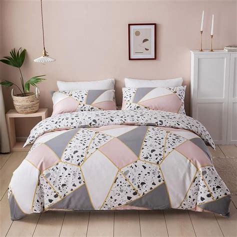 New Arrival Pink Geometric Marble Duvet Cover Set 100 Cotton Etsy In