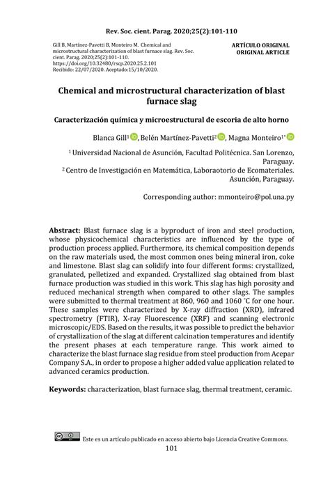 Pdf Chemical And Microstructural Characterization Of Blast Furnace Slag