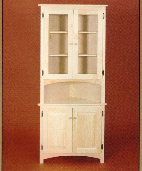 Amish Unfinished Solid Pine Corner Hutch China Cabinet Country Style 4 Door Gardens Nice And Home