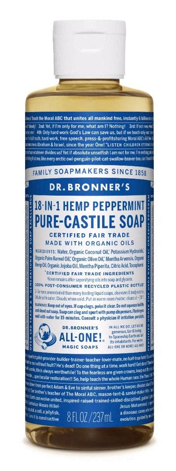 Dr Bronners 18 In 1 Hemp Peppermint Pure Castile Soap