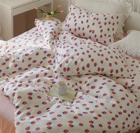 Strawberry Duvet Cover Set Fresh Flower Boho Bedding Etsy Uk