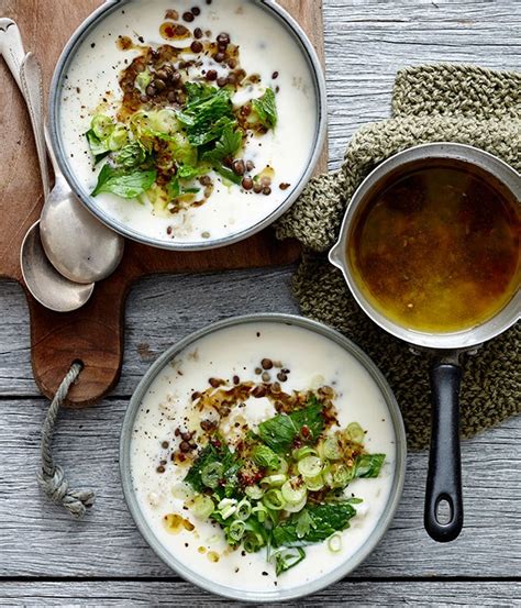 Lemon Yoghurt Soup With Lentils Brown Rice And Herbs Recipe Gourmet