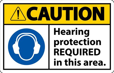 Caution Hearing Protection Required Sign On White Vector Image