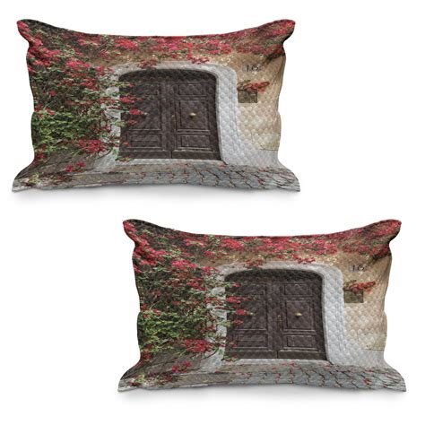 Moroccan Quilted Pillowcover Set Of Old Wooden Door Surrounded By