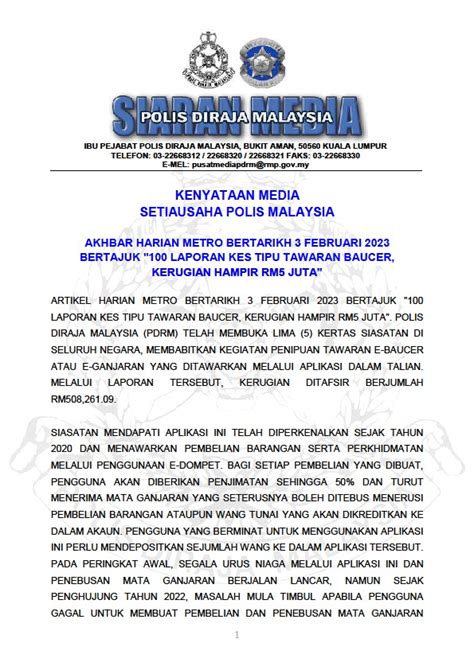 Polis Diraja M Sia On Twitter KENYATAAN MEDIA SETIAUSAHA POLIS