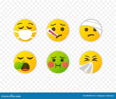 Emoji Sick Set Emoticon Icons Disease Collection Isolated Vector