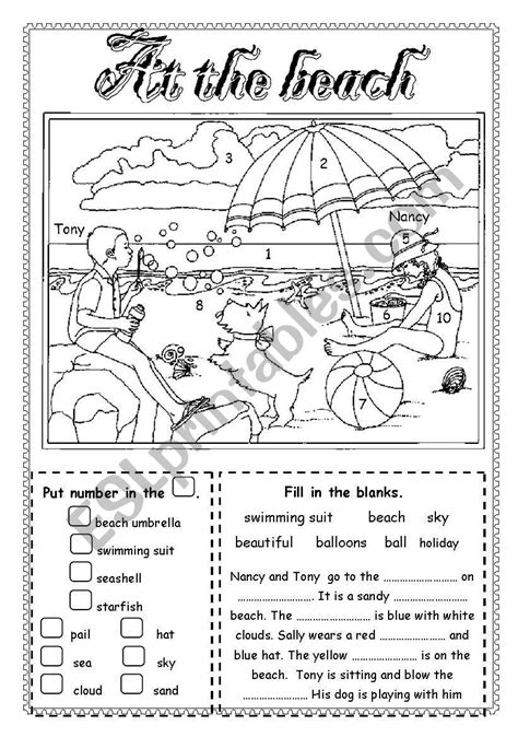 At The Beach Esl Worksheet By Saifonduan