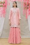 Buy Pink Pure Spun Silk Hand Embroidered Floral Motifs Round Kurta Set