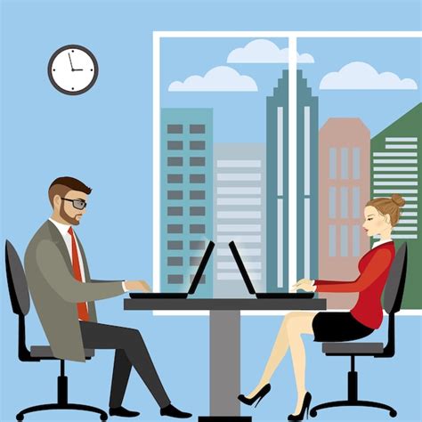 Premium Vector Business People Working At Computers In Office View Of